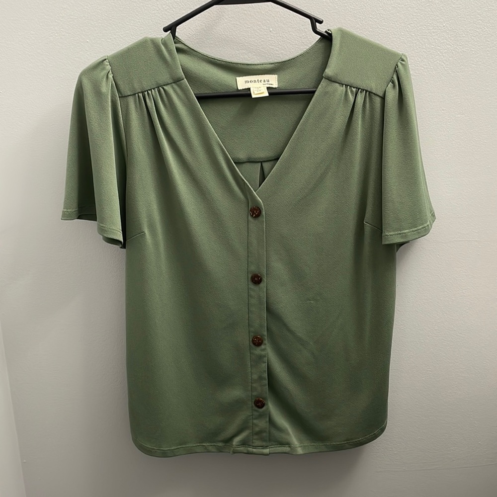 Green button up shirt